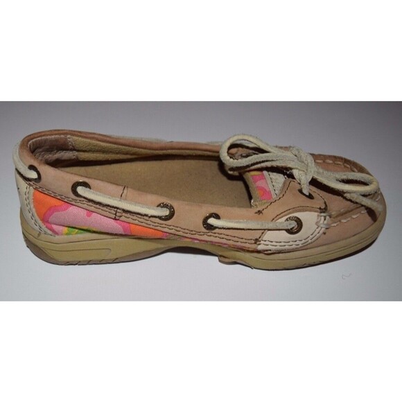 EUC SPERRY TOP SIDER GIRLS ANGELFISH FLORAL BROWN TAN BOAT DECK SHOES SIZE 12.5 - Picture 5 of 7